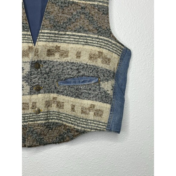 Vtg 90s Arizona Jean Company Denim Vest Western Aztec Boho Mens Sz Large Cowboy - Picture 5 of 16